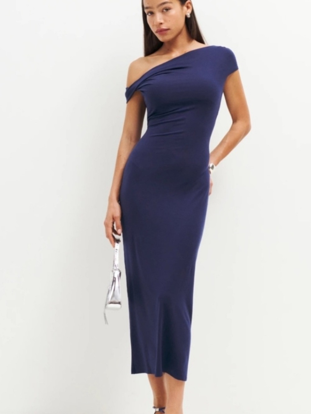 Reformation Jamen Navy Knit Midi Dress